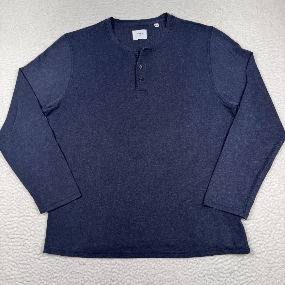 Billy Reid Henley Shirt Men's 2XL L/S Blue Cotton Blend Casual Quiet Luxury‎